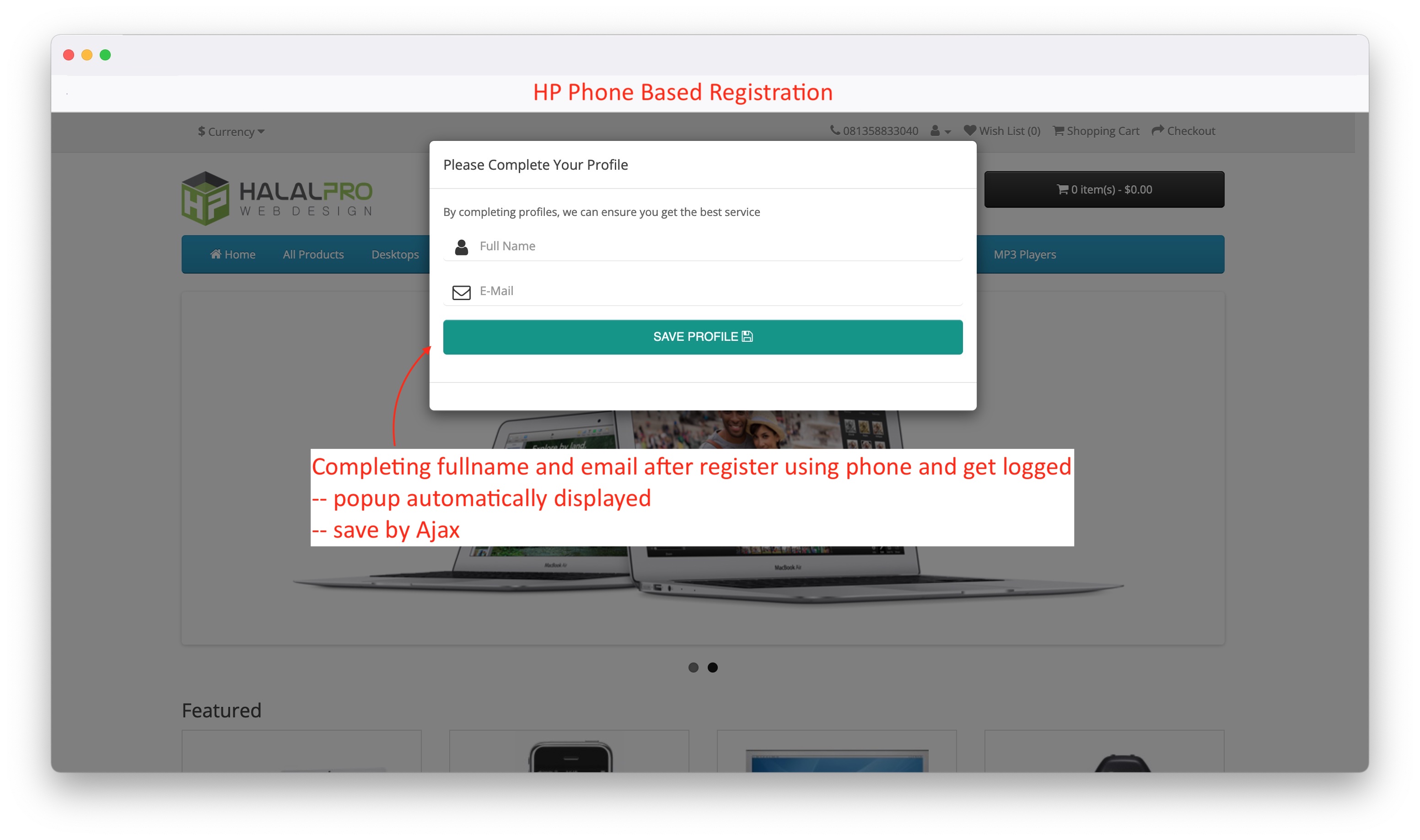 completing customer name and email after phone registrasion on opencart